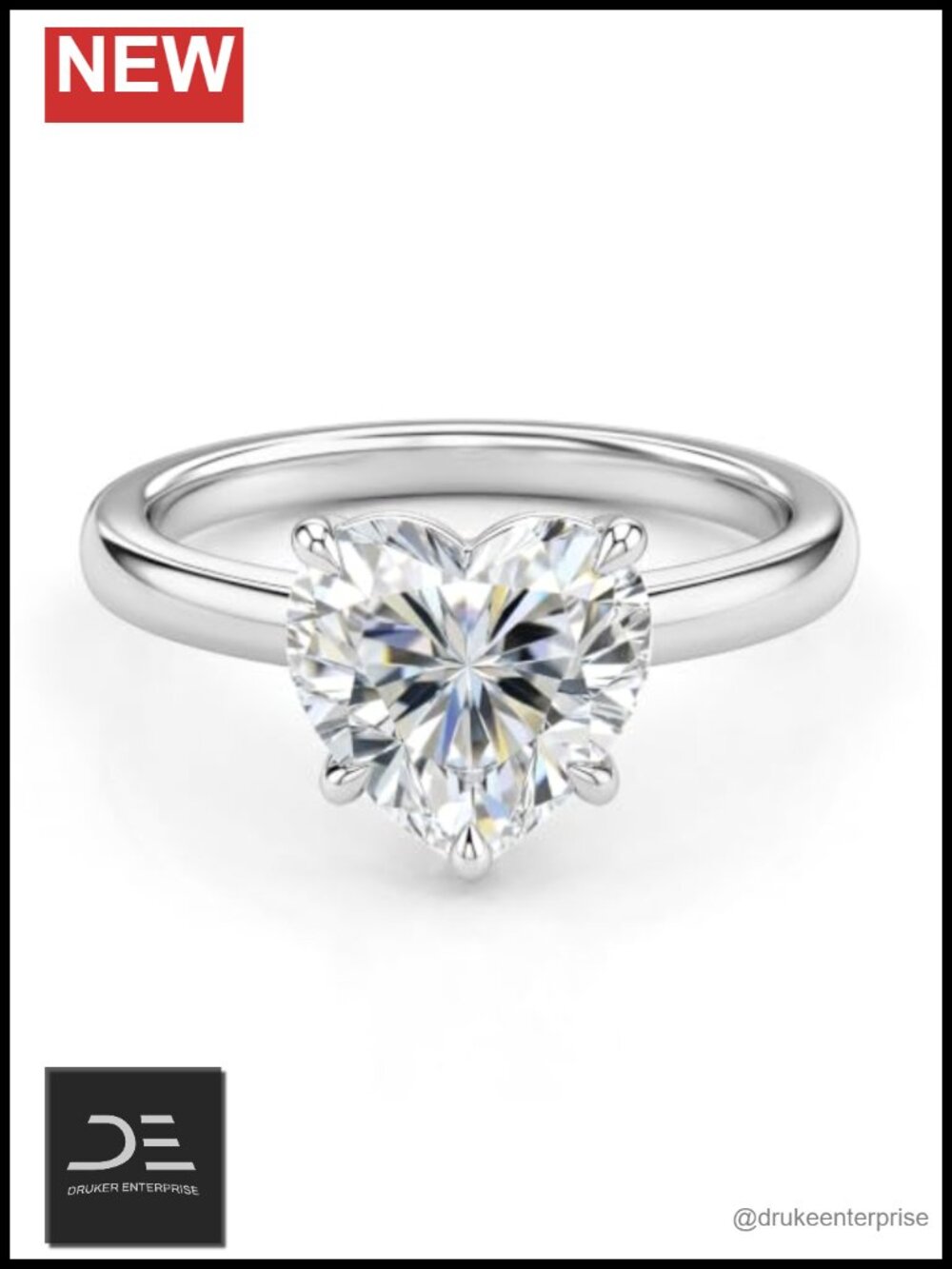 2CT Heart Moissanite Promise Ring Women D VVS1 Solitaire Prong White Gold